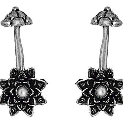 Teejh  Ridhima White Stone Silver Oxidsed Clip On Bugadi