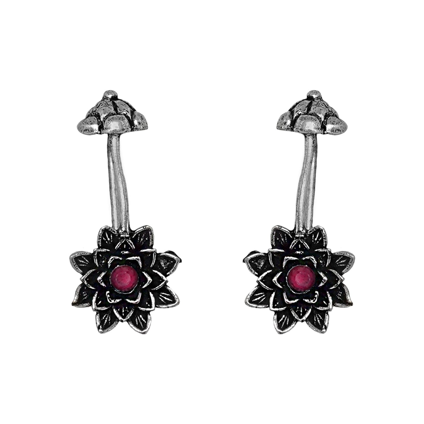 Teejh  Ridhima Red Stone Silver Oxidsed Clip On Bugadi