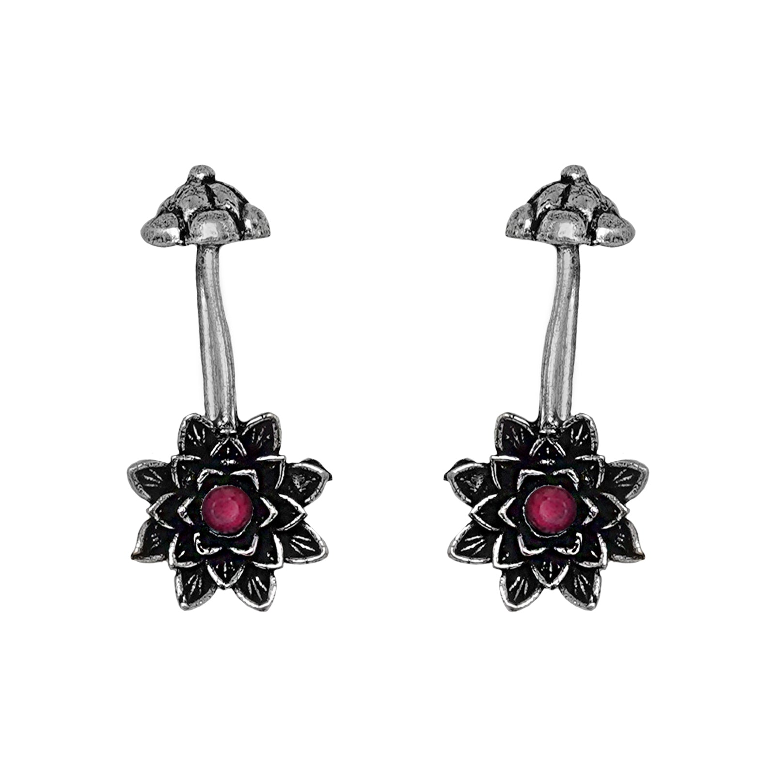 Teejh  Ridhima Red Stone Silver Oxidsed Clip On Bugadi