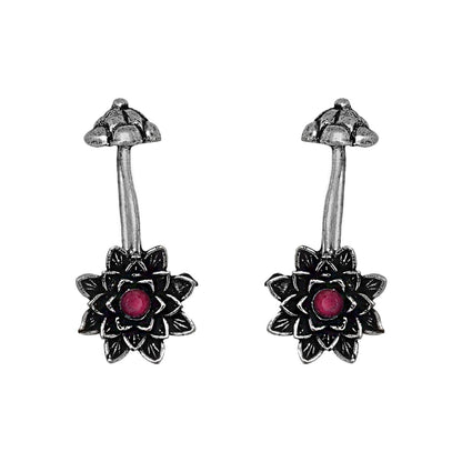 Teejh  Ridhima Red Stone Silver Oxidsed Clip On Bugadi