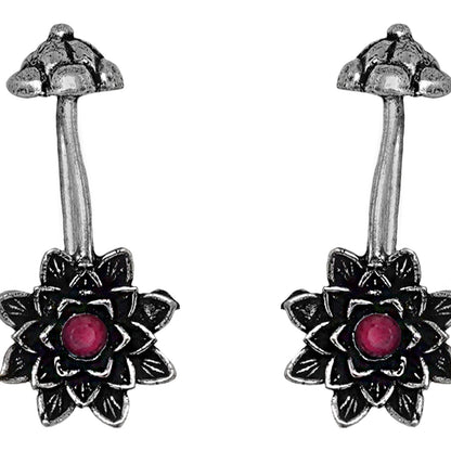 Teejh  Ridhima Red Stone Silver Oxidsed Clip On Bugadi