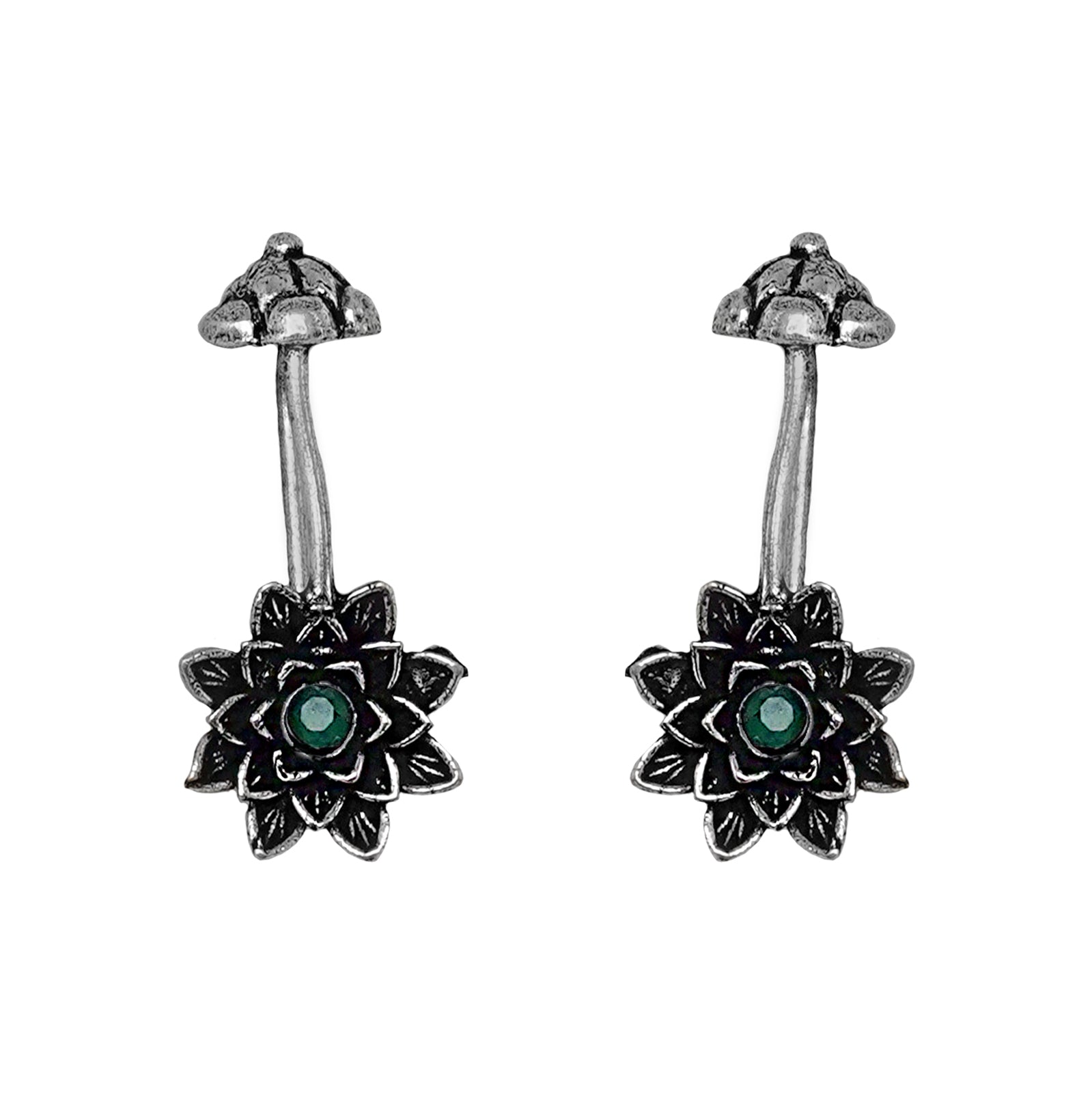 Teejh Ridhima Green Stone Silver Oxidised Clip On Bugadi