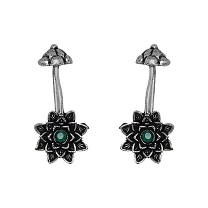 Teejh Ridhima Green Stone Silver Oxidised Clip On Bugadi