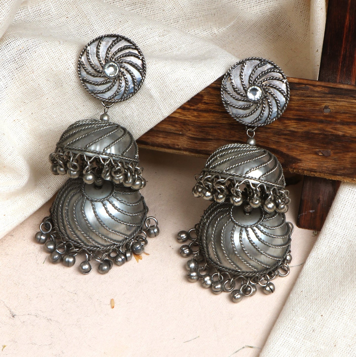 Teejh Oishi Silver Oxidised Jhumkis
