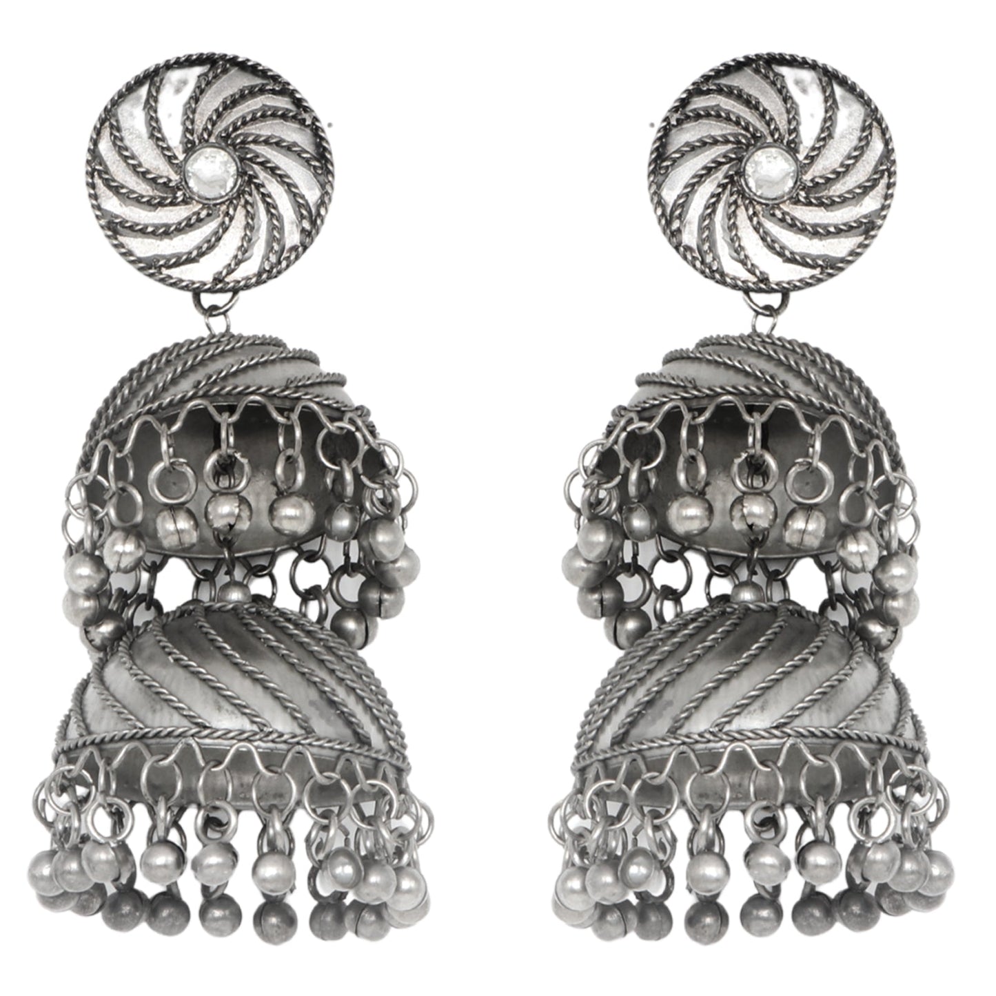 Teejh Oishi Silver Oxidised Jhumkis