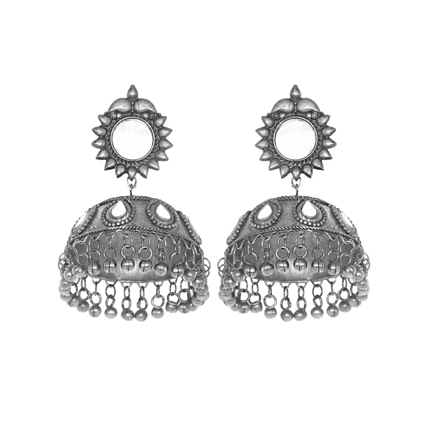 Teejh Saiyra Silver Oxidised Mirror Jhumkis
