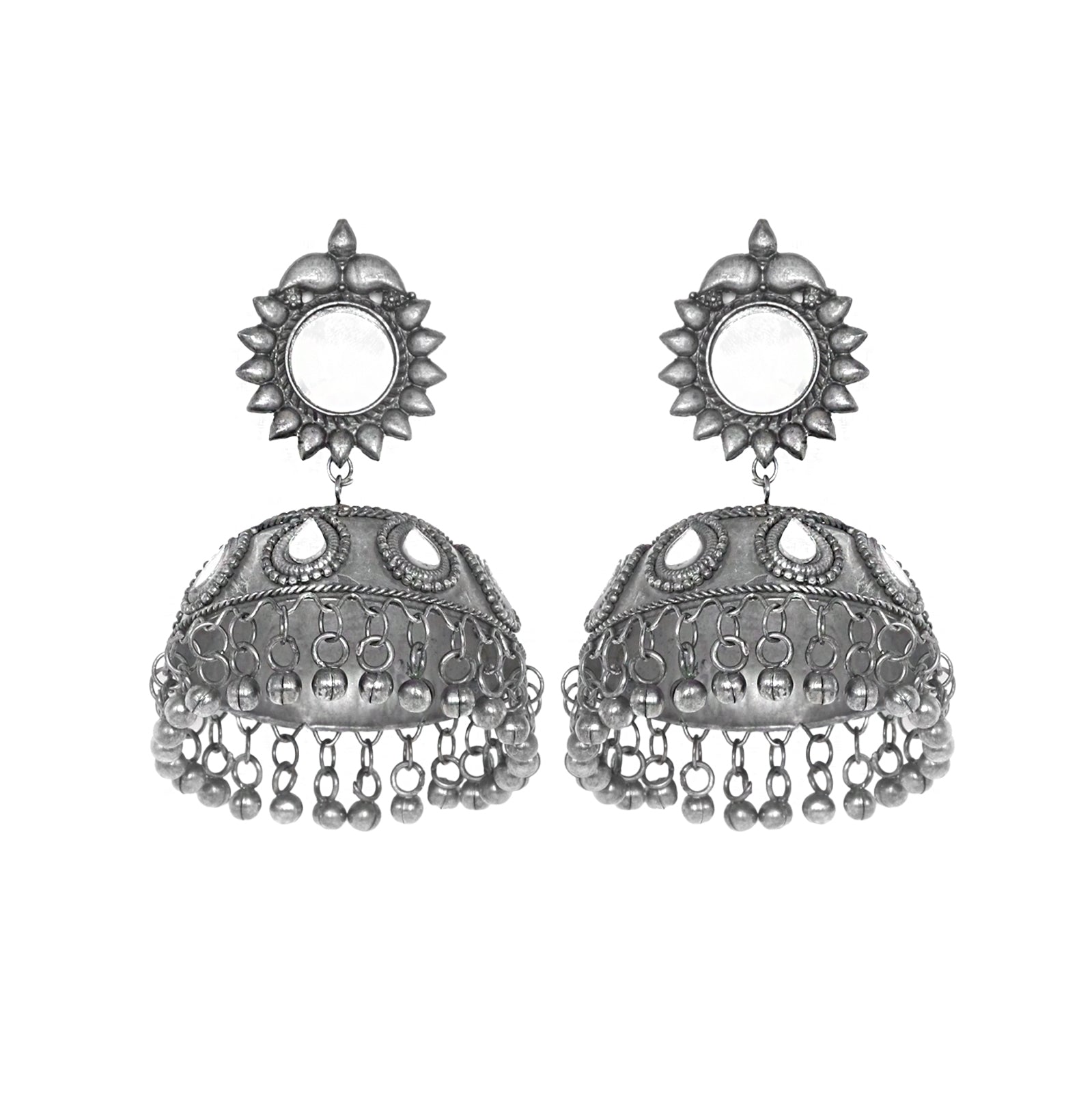 Teejh Saiyra Silver Oxidised Mirror Jhumkis