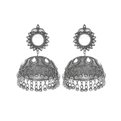 Teejh Saiyra Silver Oxidised Mirror Jhumkis