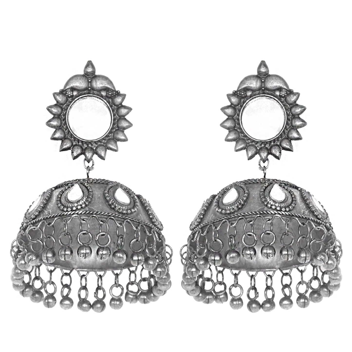 Teejh Saiyra Silver Oxidised Mirror Jhumkis