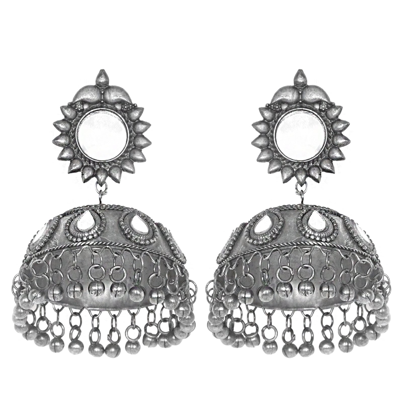 Teejh Saiyra Silver Oxidised Mirror Jhumkis