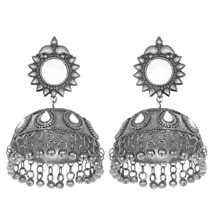 Teejh Saiyra Silver Oxidised Mirror Jhumkis
