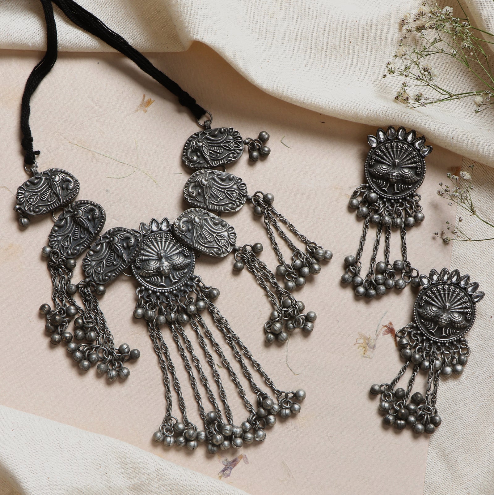 Teejh Ridhi Silver Oxidised Choker Necklace Set