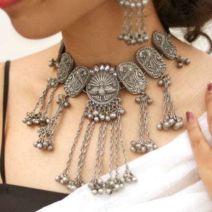 Teejh Ridhi Silver Oxidised Choker Necklace Set