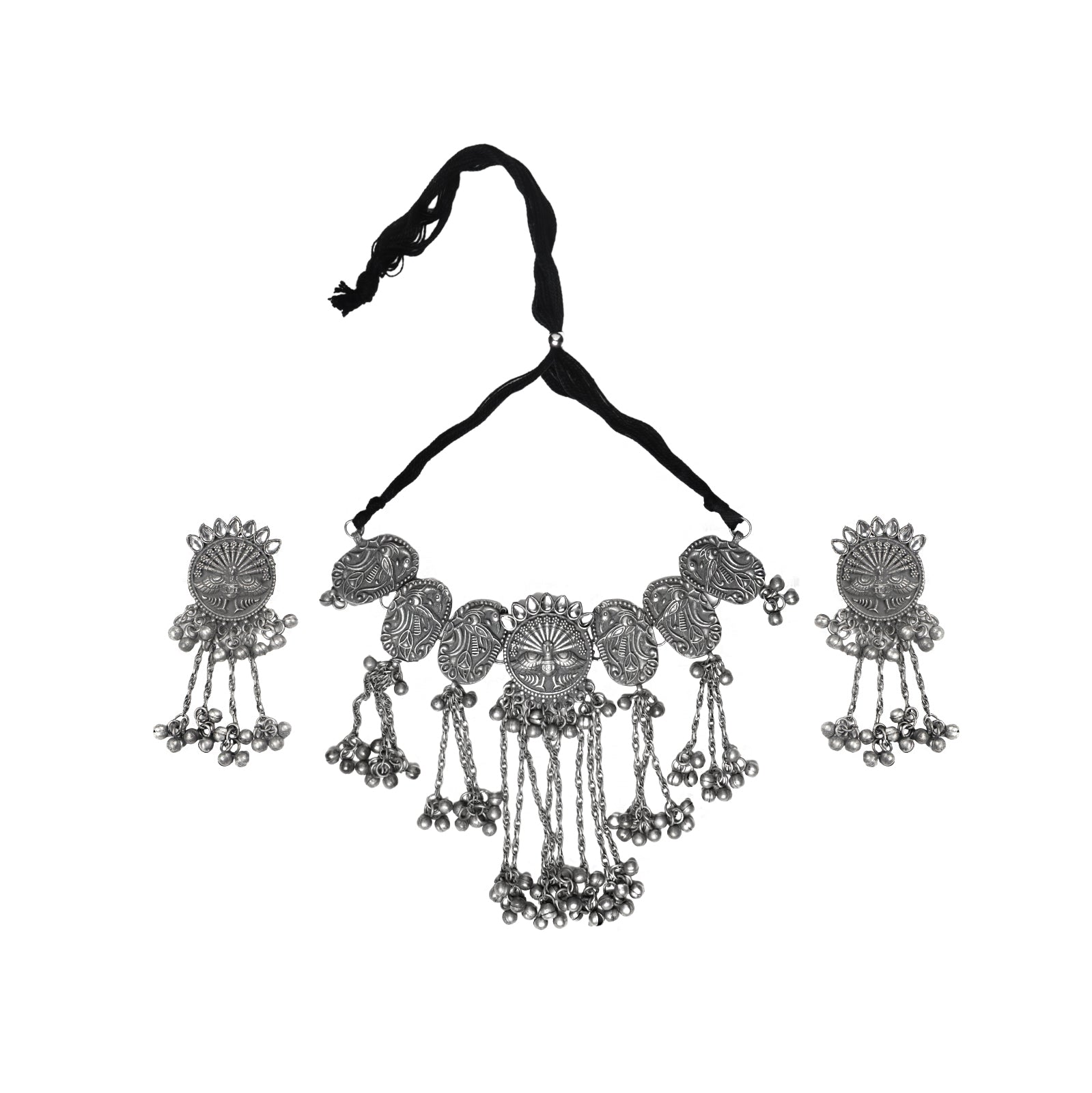 Teejh Ridhi Silver Oxidised Choker Necklace Set