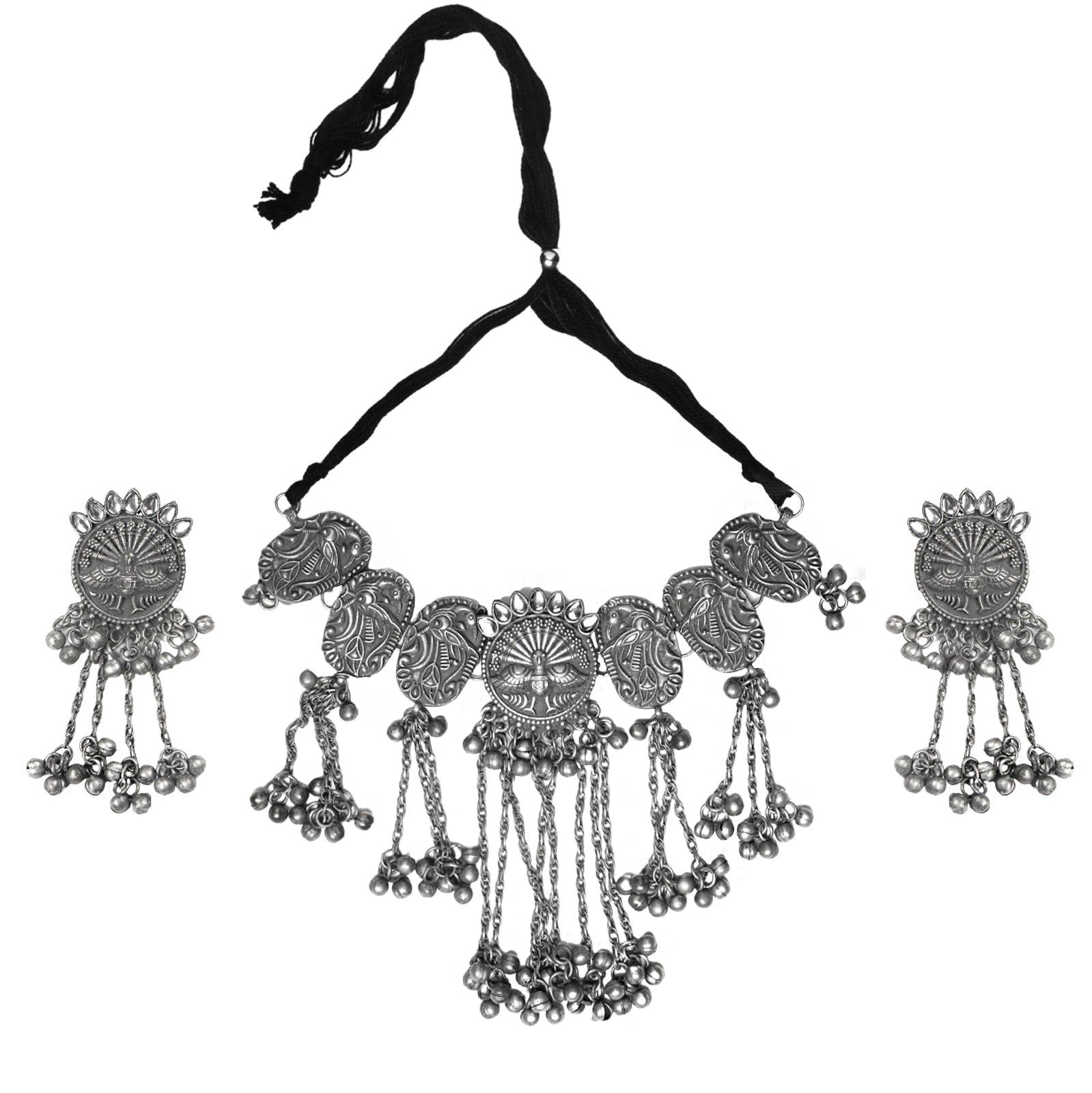 Teejh Ridhi Silver Oxidised Choker Necklace Set