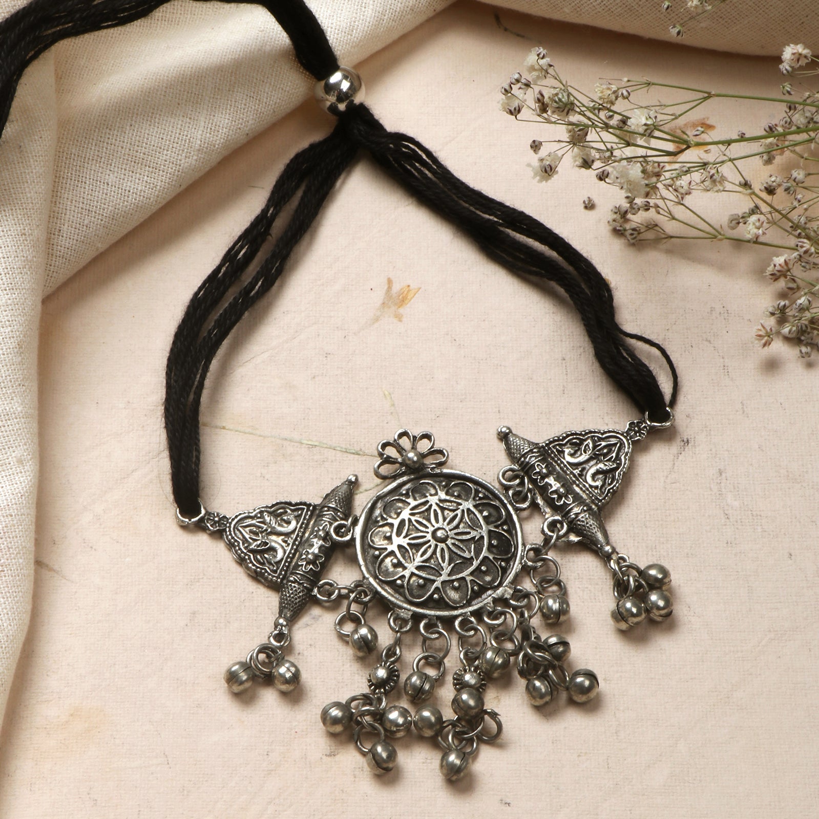 Teejh Amrita Silver Oxidised Choker Necklace