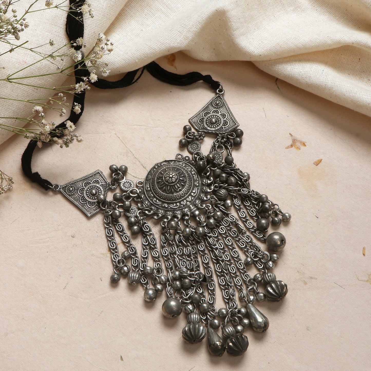 Teejh Dayami Silver Oxidised Choker Necklace