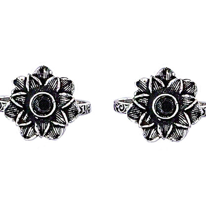 Teejh Kayra Black Stone Silver Oxidised Toe Rings