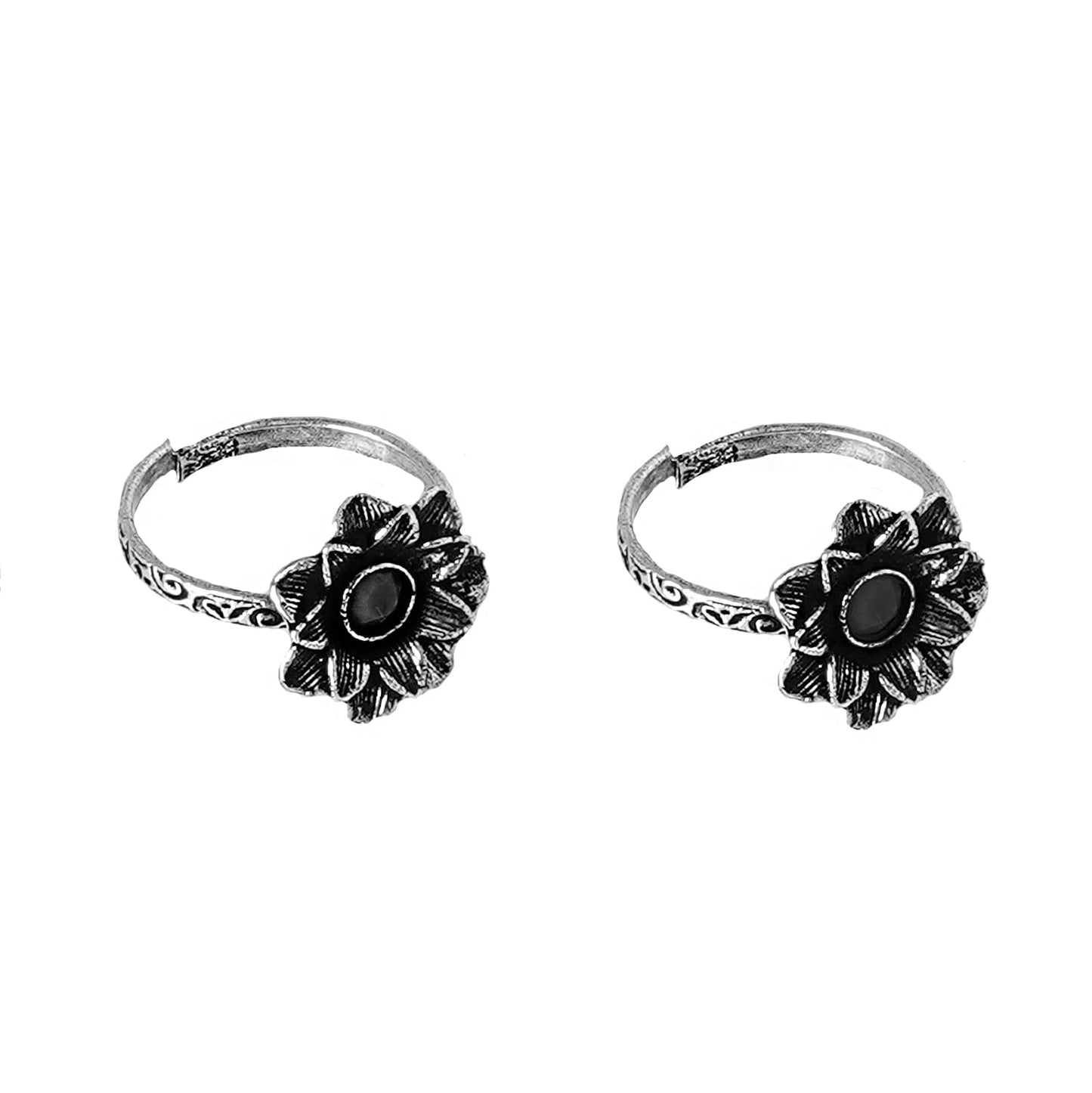 Teejh Kayra Black Stone Silver Oxidised Toe Rings