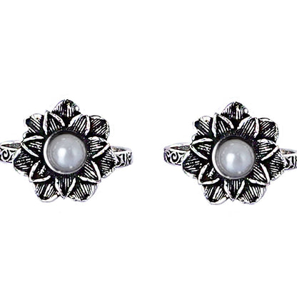 Teejh Kayra White Stone Silver Oxidised Toe Rings