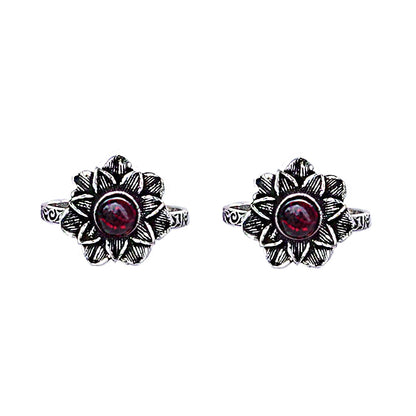 Teejh Kayra Red Stone Silver Oxidised Toe Rings