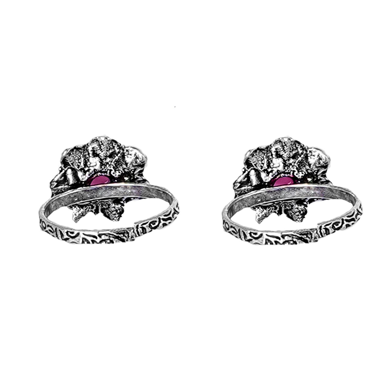 Teejh Kayra Red Stone Silver Oxidised Toe Rings
