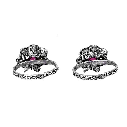 Teejh Kayra Red Stone Silver Oxidised Toe Rings