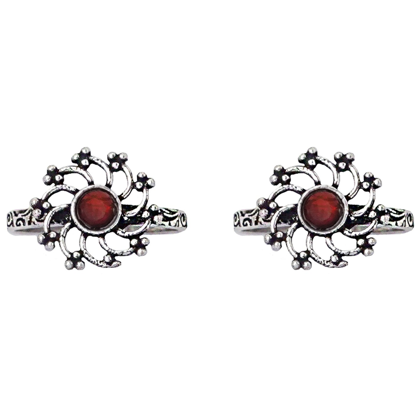 Teejh Dhrishya Red Stone Silver Oxidised Rings