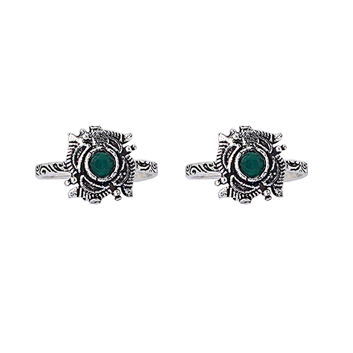 Teejh Niya Green Stone Silver Oxidised Toe Rings