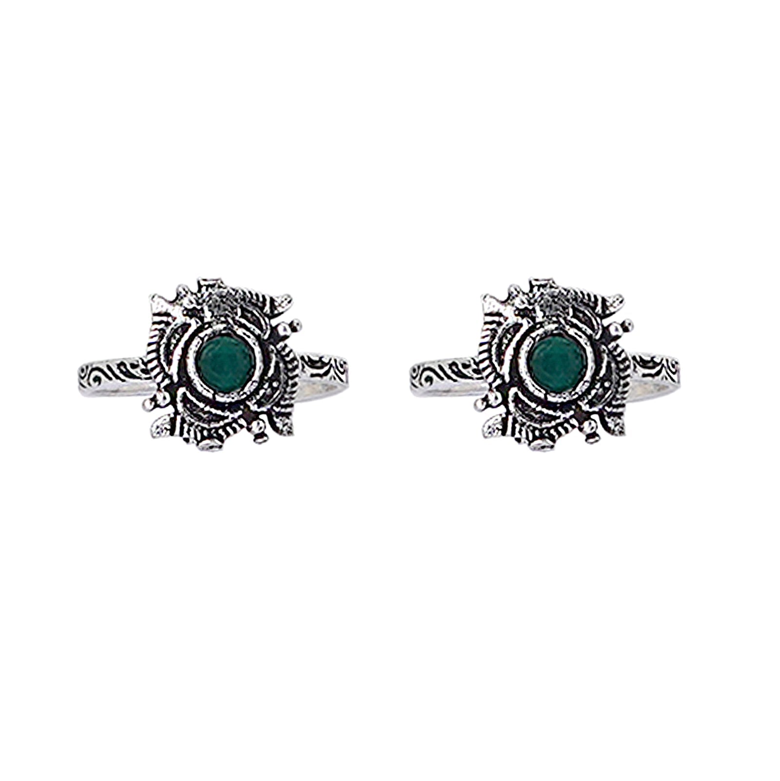 Teejh Niya Green Stone Silver Oxidised Toe Rings