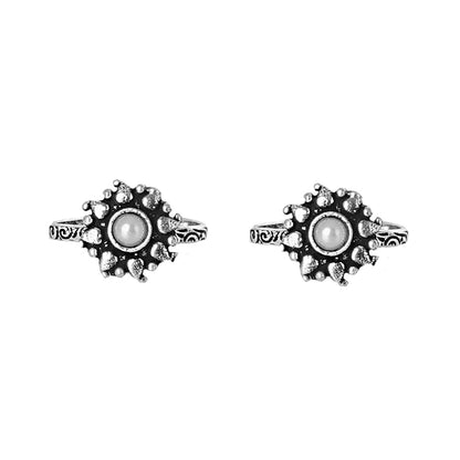 Teejh Miraya White Stone Silver Oxidised Toe Rings