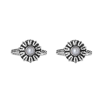 Teejh Siya White Stone Silver Oxidised Toe Rings