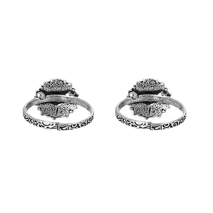 Teejh Siya White Stone Silver Oxidised Toe Rings