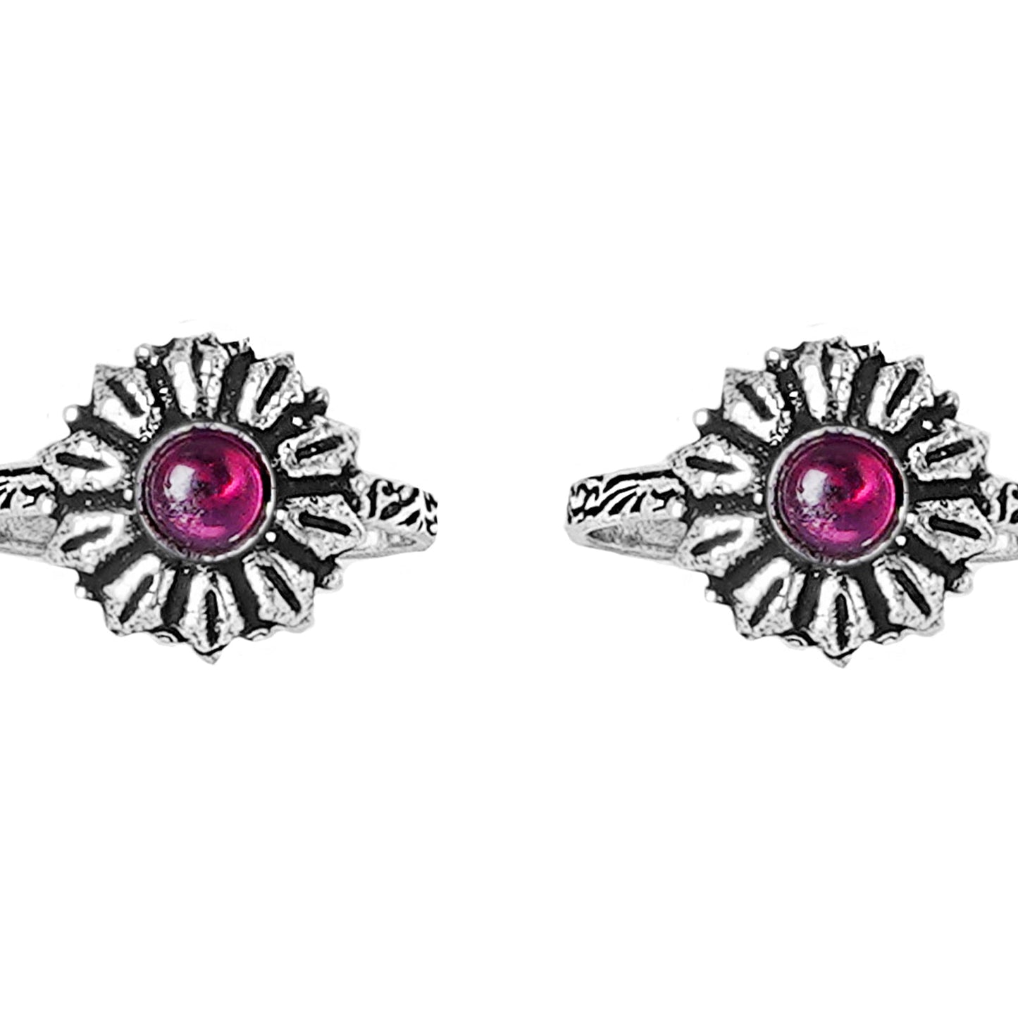 Teejh Siya Pink Stone Silver Oxidised Toe Rings