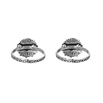 Teejh Siya Pink Stone Silver Oxidised Toe Rings
