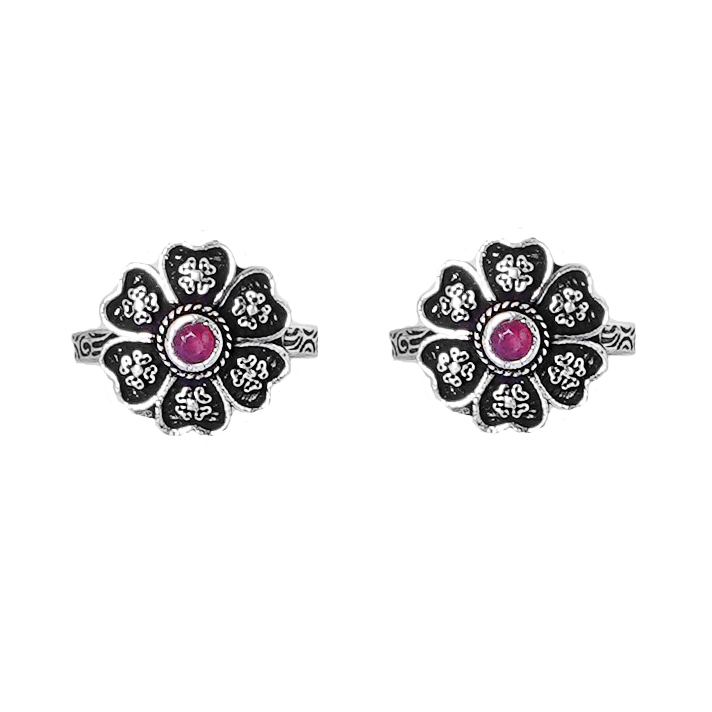 Teejh Ruhi Pink Stone Silver Oxidised Toe Rings