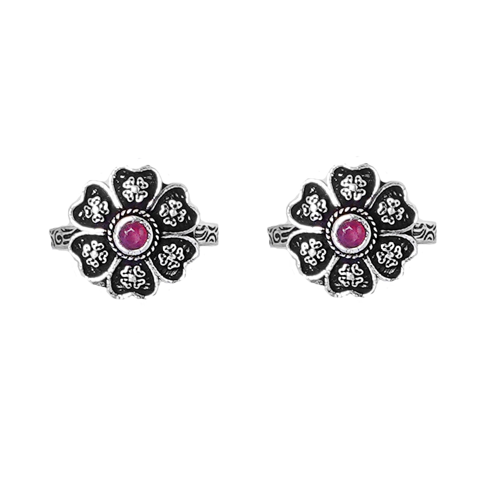 Teejh Ruhi Pink Stone Silver Oxidised Toe Rings