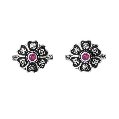 Teejh Ruhi Pink Stone Silver Oxidised Toe Rings