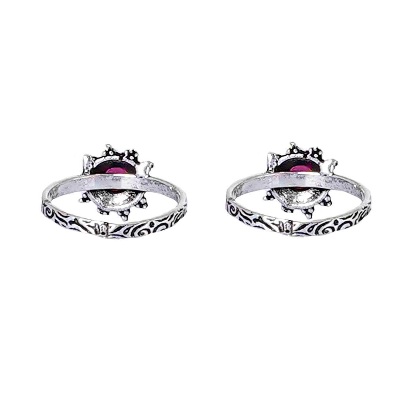 Teejh Ruhi Pink Stone Silver Oxidised Toe Rings
