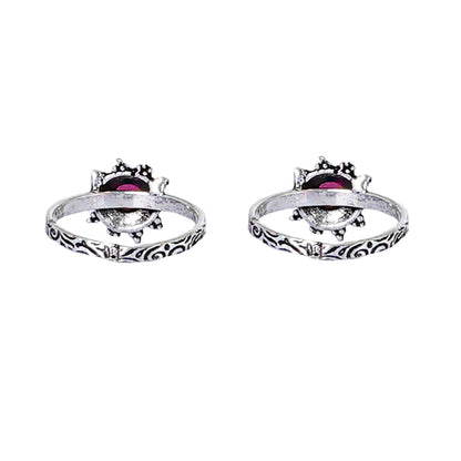 Teejh Ruhi Pink Stone Silver Oxidised Toe Rings