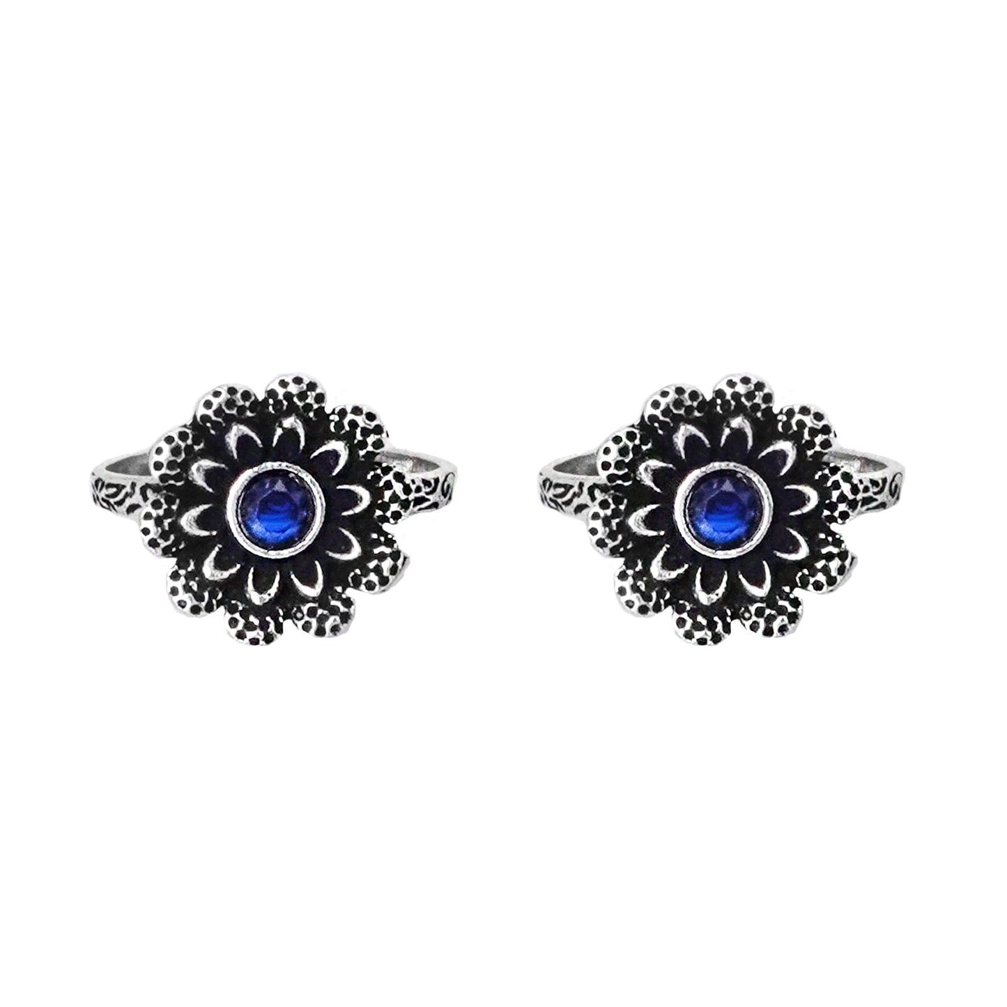Teejh Tishya Dark Blue Stone Silver Oxidised Toe Rings