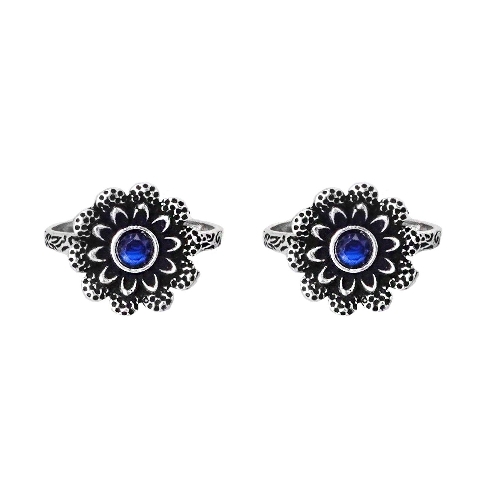 Teejh Tishya Dark Blue Stone Silver Oxidised Toe Rings