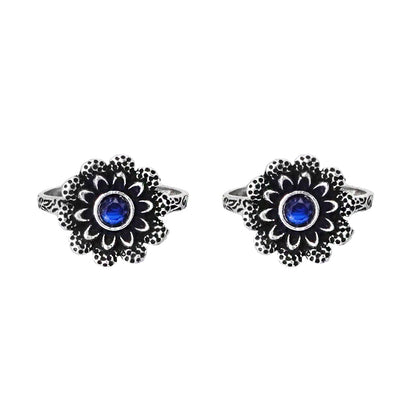 Teejh Tishya Dark Blue Stone Silver Oxidised Toe Rings