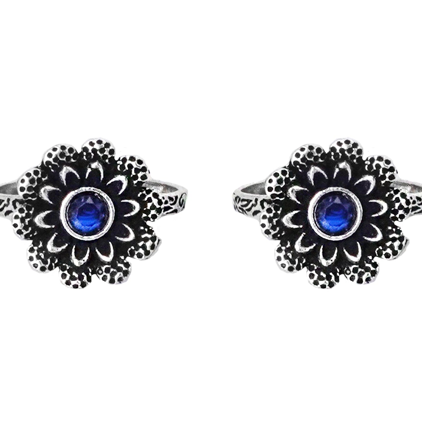 Teejh Tishya Dark Blue Stone Silver Oxidised Toe Rings