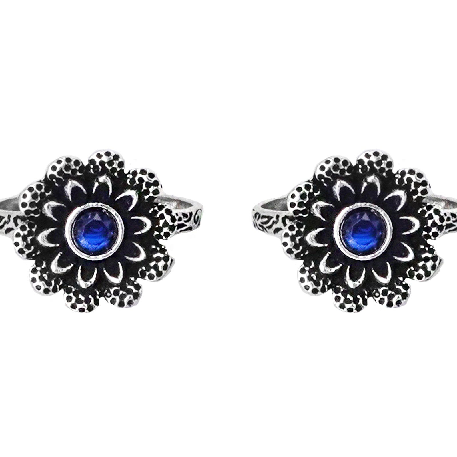 Teejh Tishya Dark Blue Stone Silver Oxidised Toe Rings