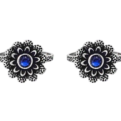 Teejh Tishya Dark Blue Stone Silver Oxidised Toe Rings