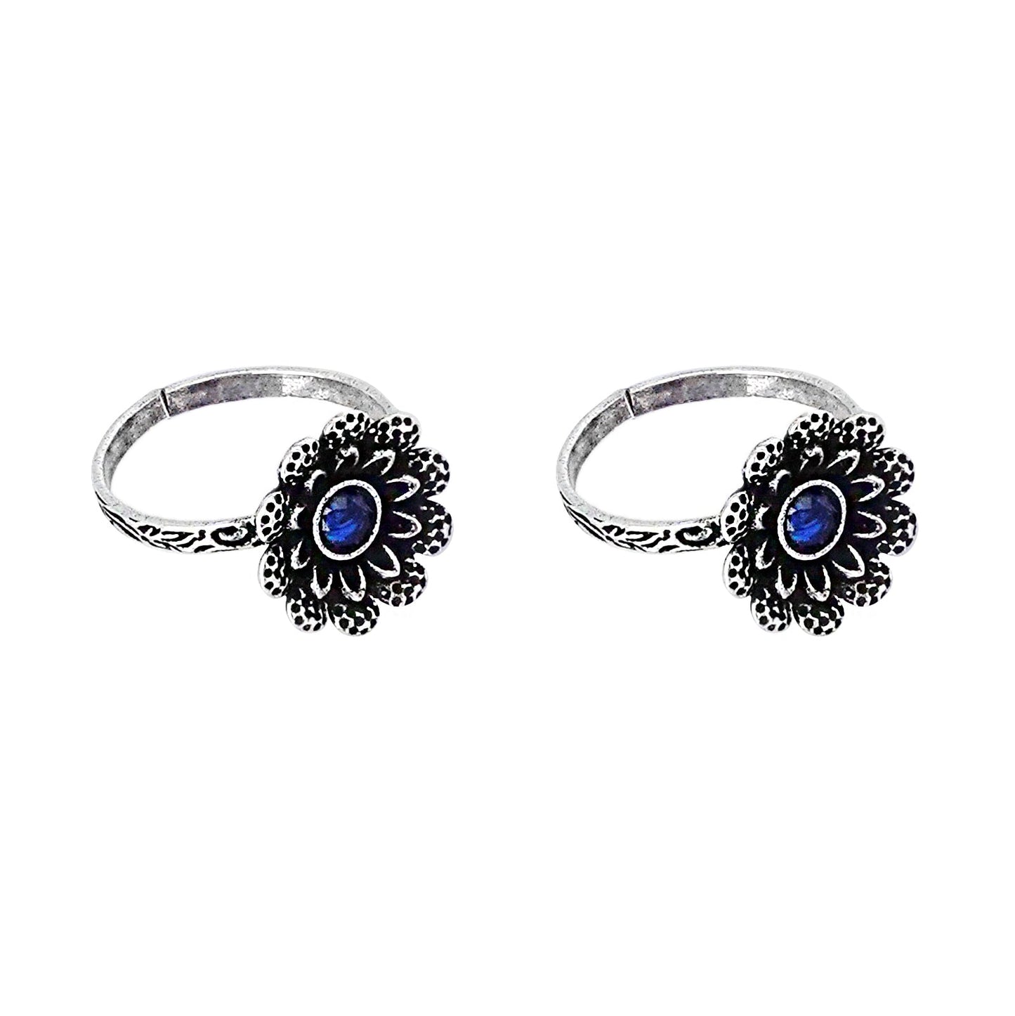 Teejh Tishya Dark Blue Stone Silver Oxidised Toe Rings