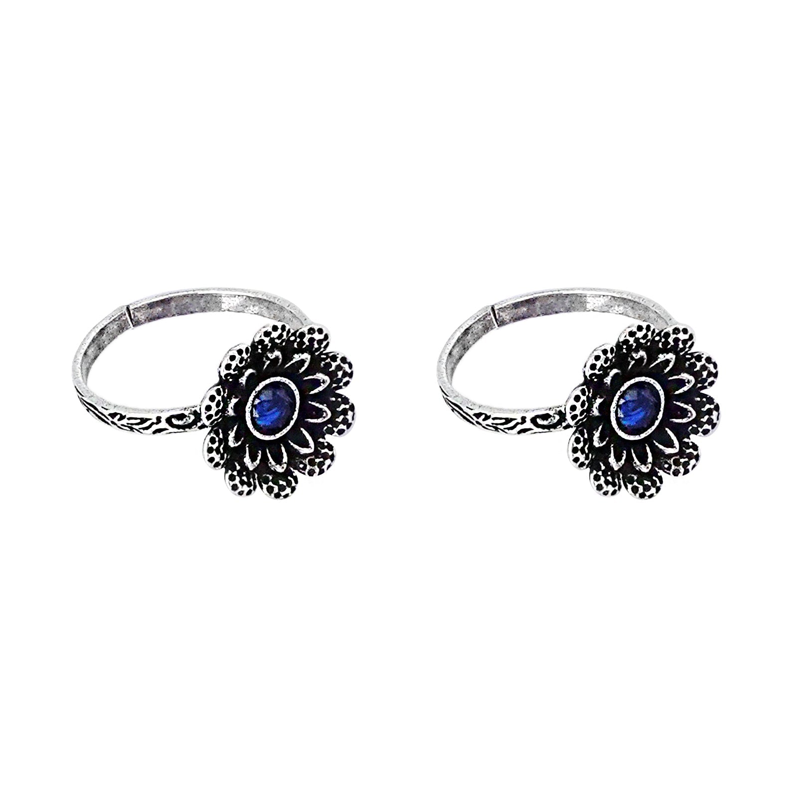 Teejh Tishya Dark Blue Stone Silver Oxidised Toe Rings