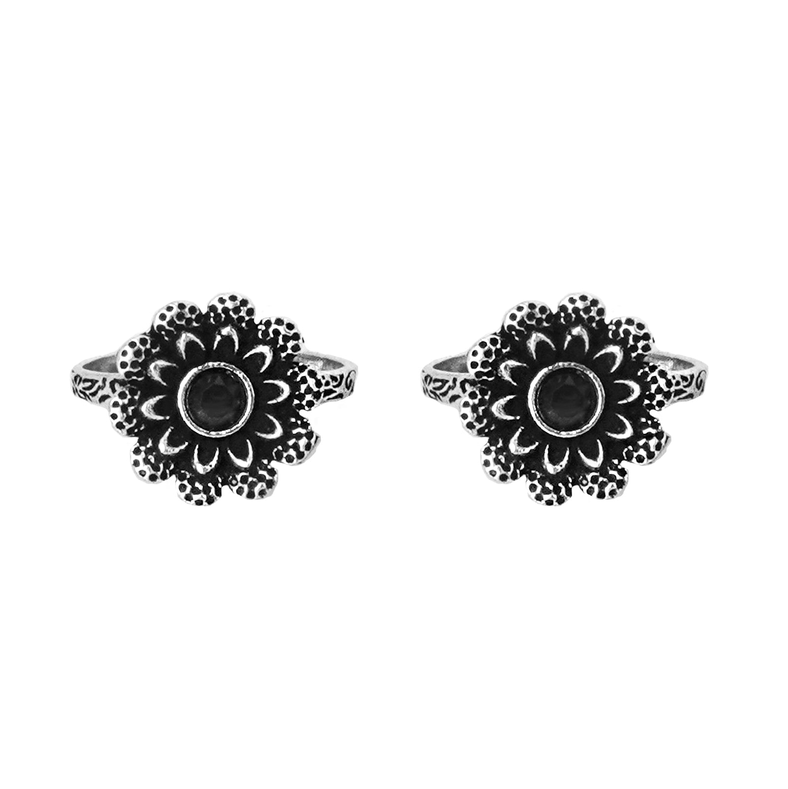 Teejh Tishya Black Stone Silver Oxidised Toe Rings