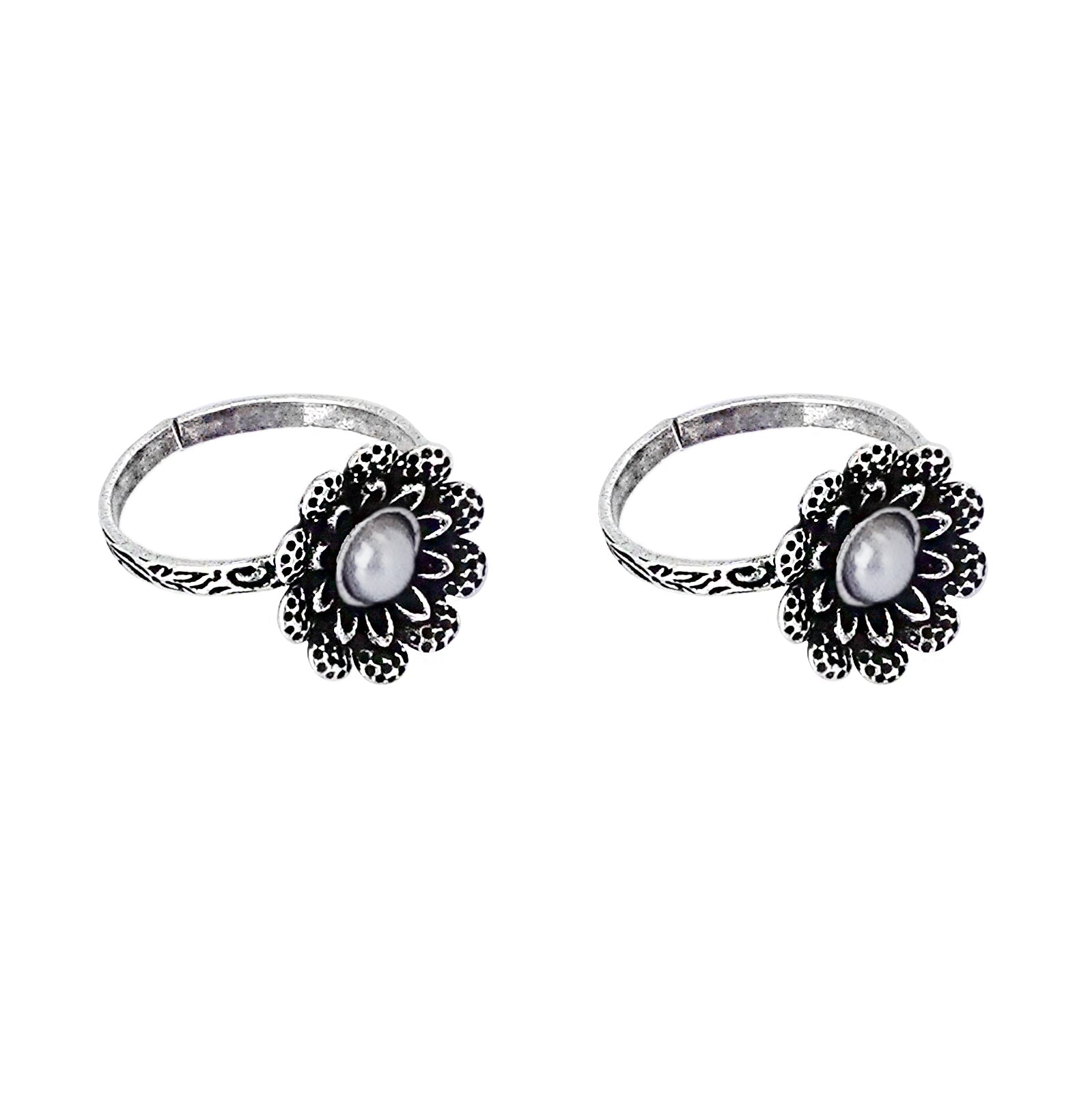 Teejh Tishya White Stone Silver Oxidised Toe Rings